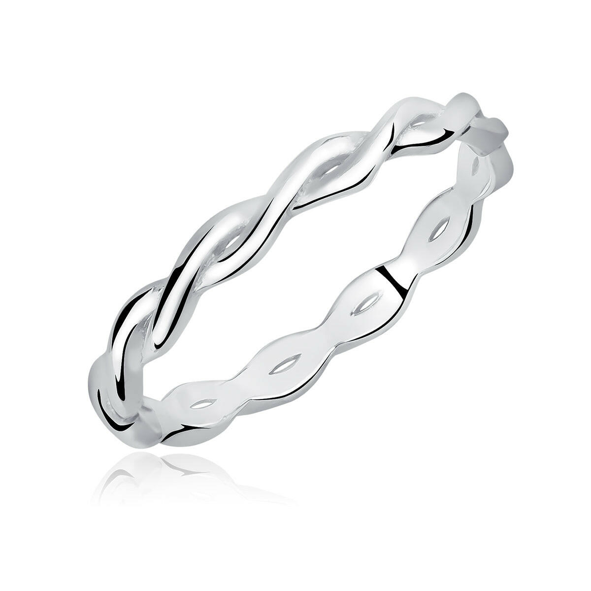 Silver ring with a wavy design on a white background