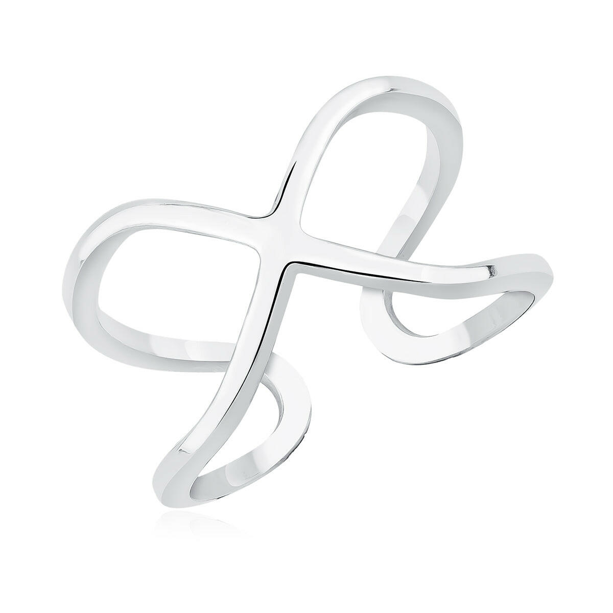 Silver cross-shaped ring on a white background