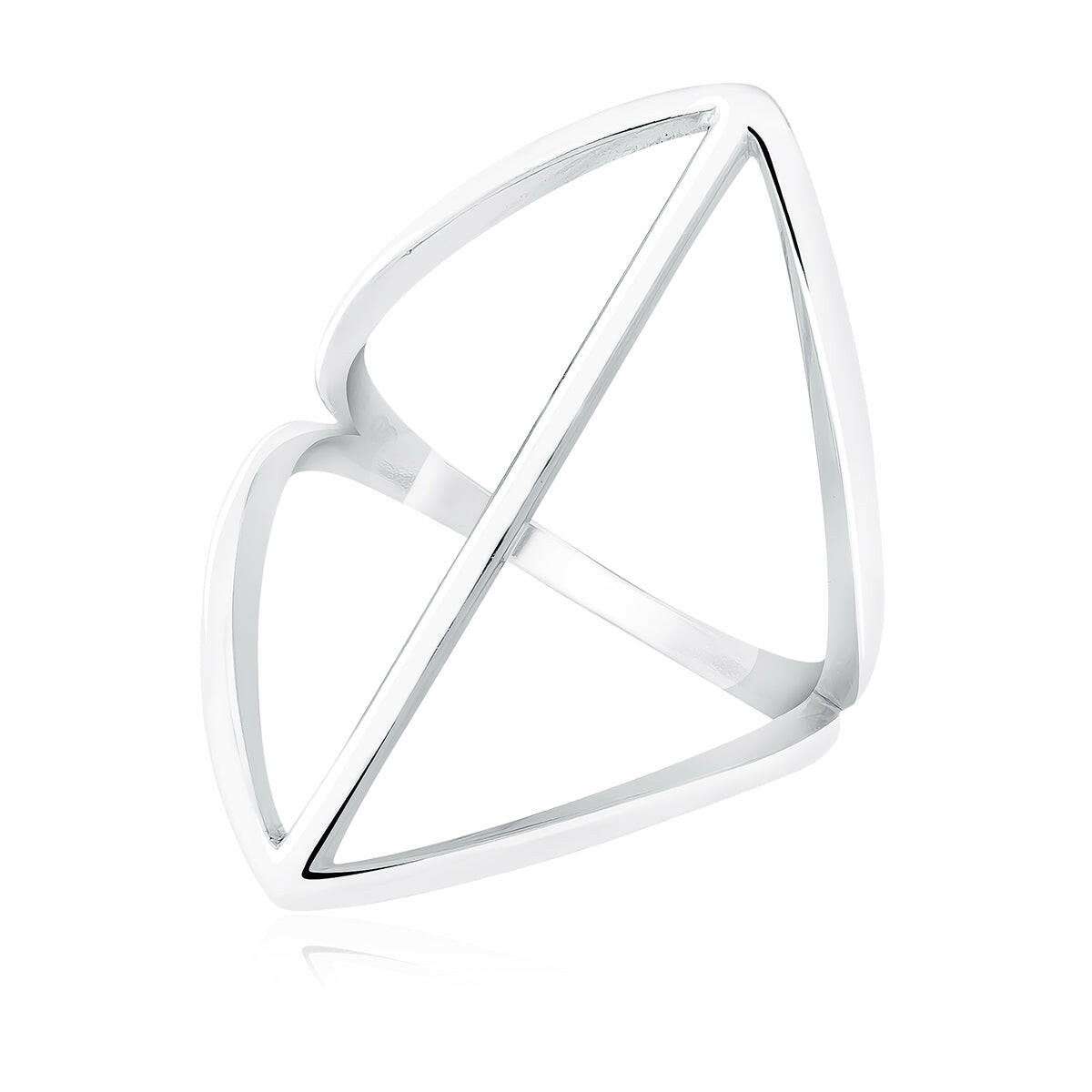 Silver geometric ring on a white background