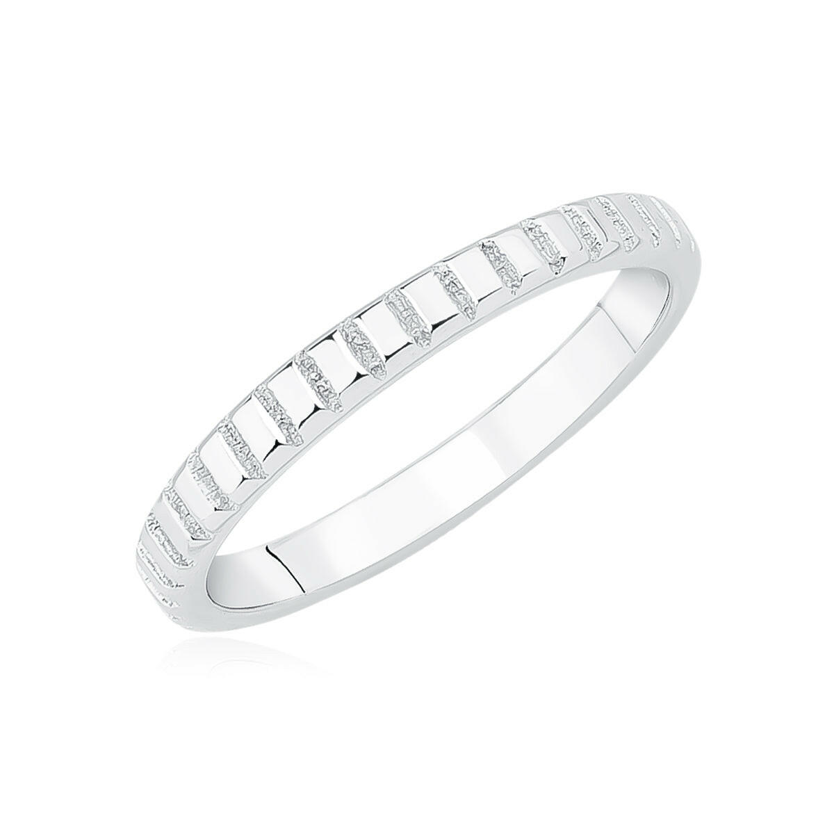 Silver ring with small diamonds on a white background