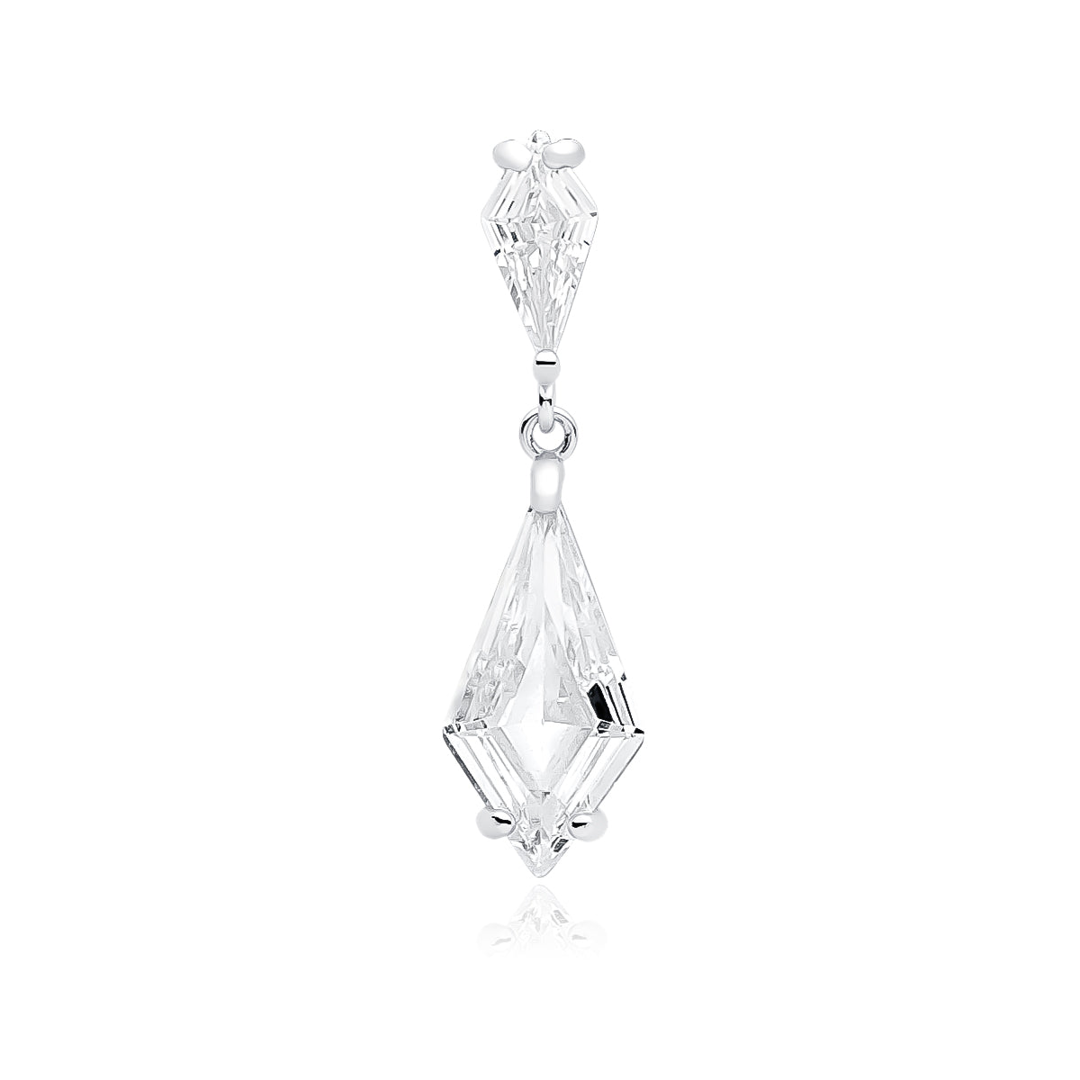 A silver bridal pendant with a white zirconia gemstone, designed in a geometric shape with intricate detailing.