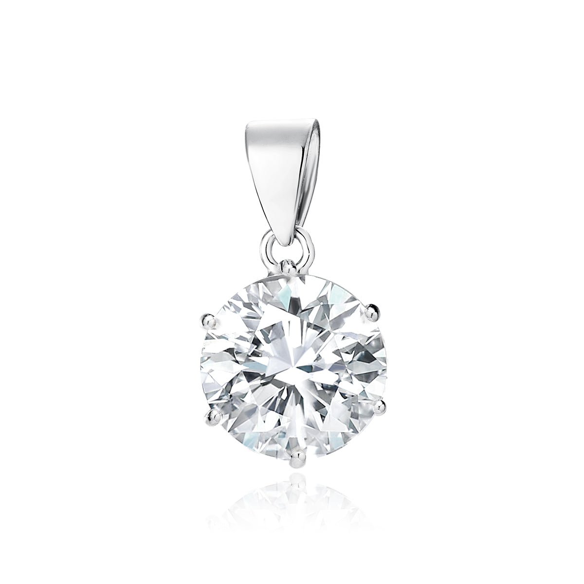 A silver pendant with a single round white zirconia in a clear setting