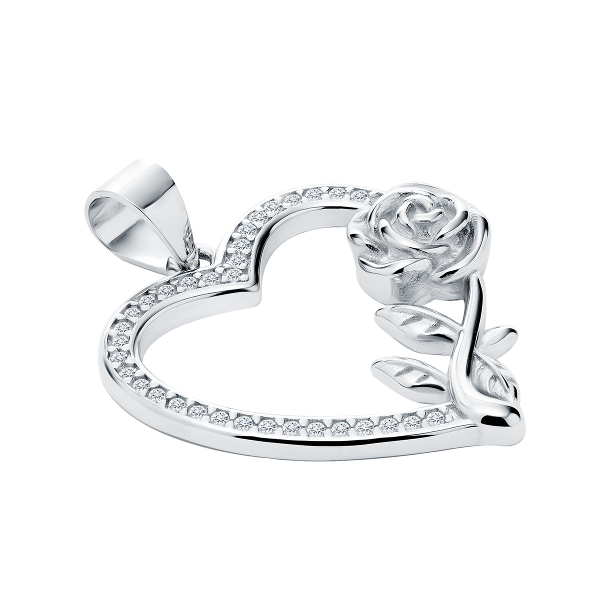 Silver Heart & Rose White Zirconia pendant