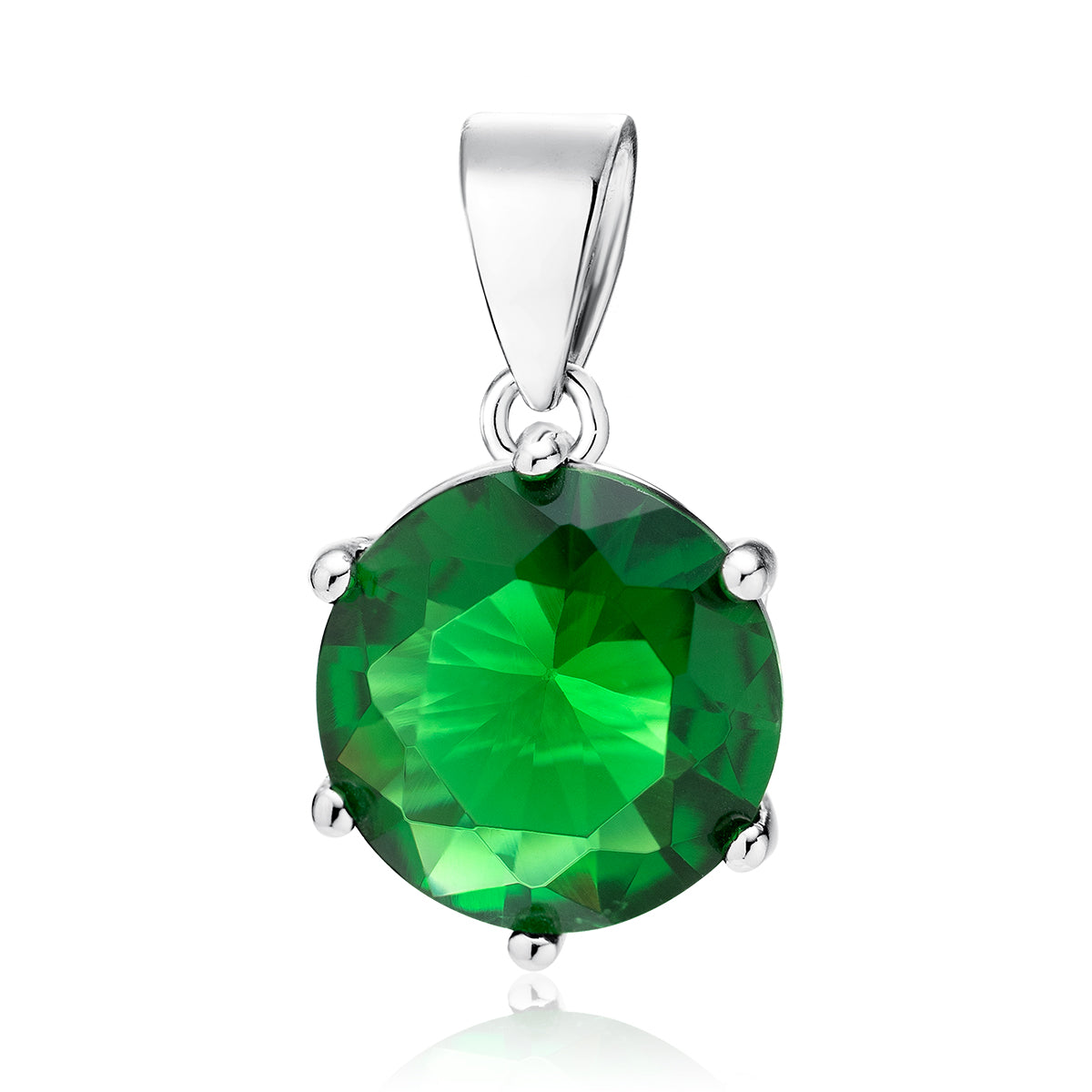 Silver single round Emerald Zirconia pendant