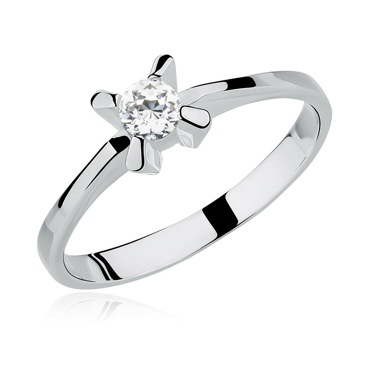 Silver ring with a diamond on a white background