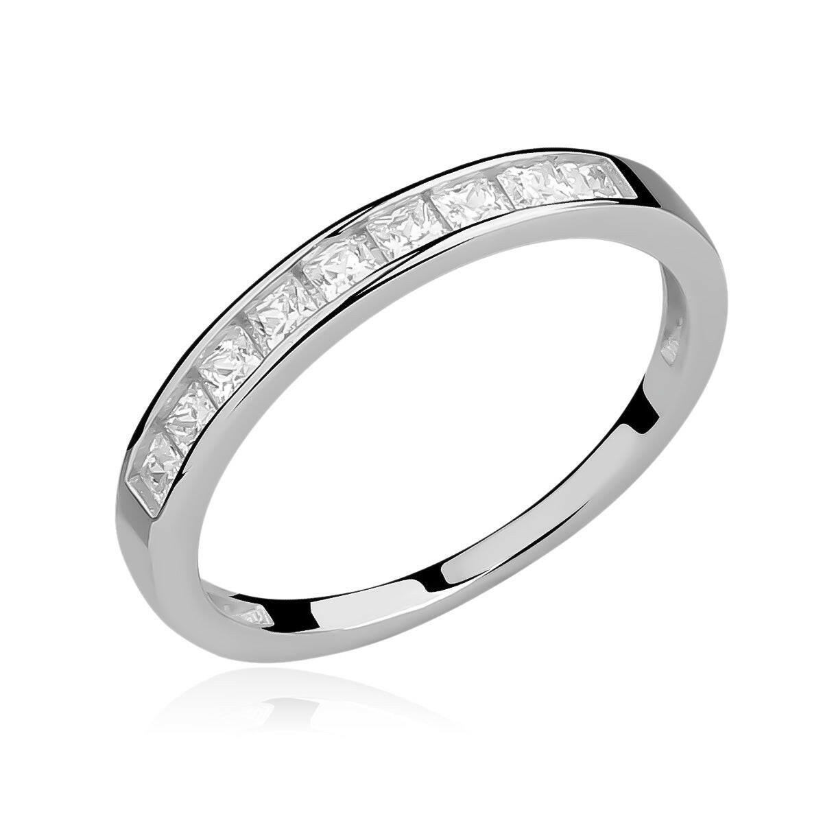 Silver ring with small diamonds on a white background