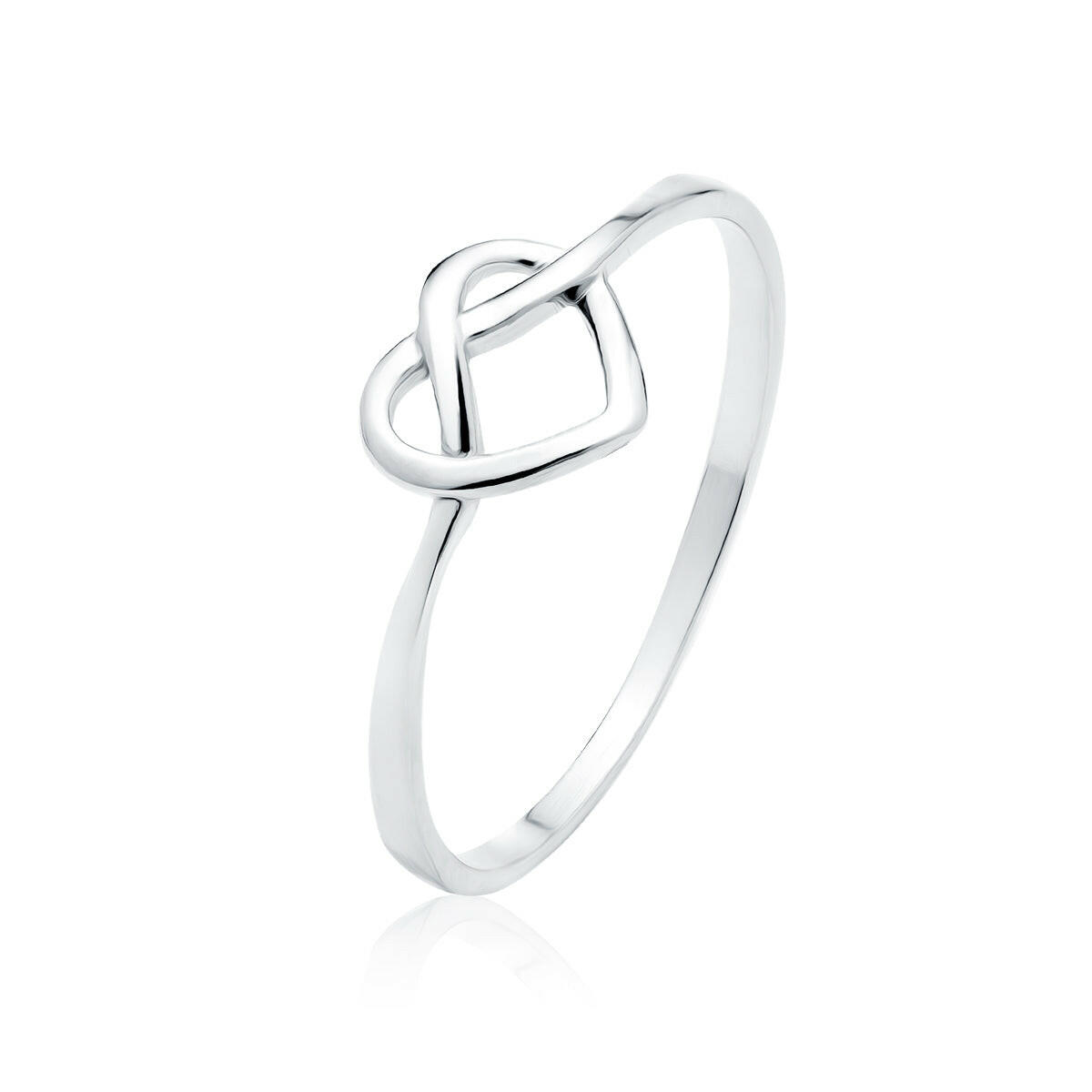 Silver ring with a knot design on a white background
