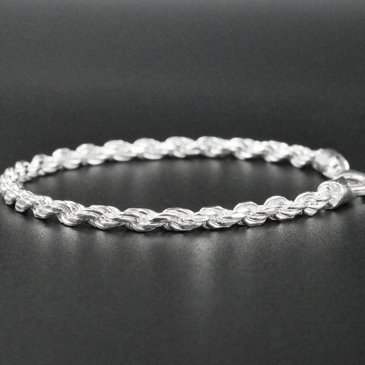 Solid Sterling Silver Rope Bracelet (3.4mm)