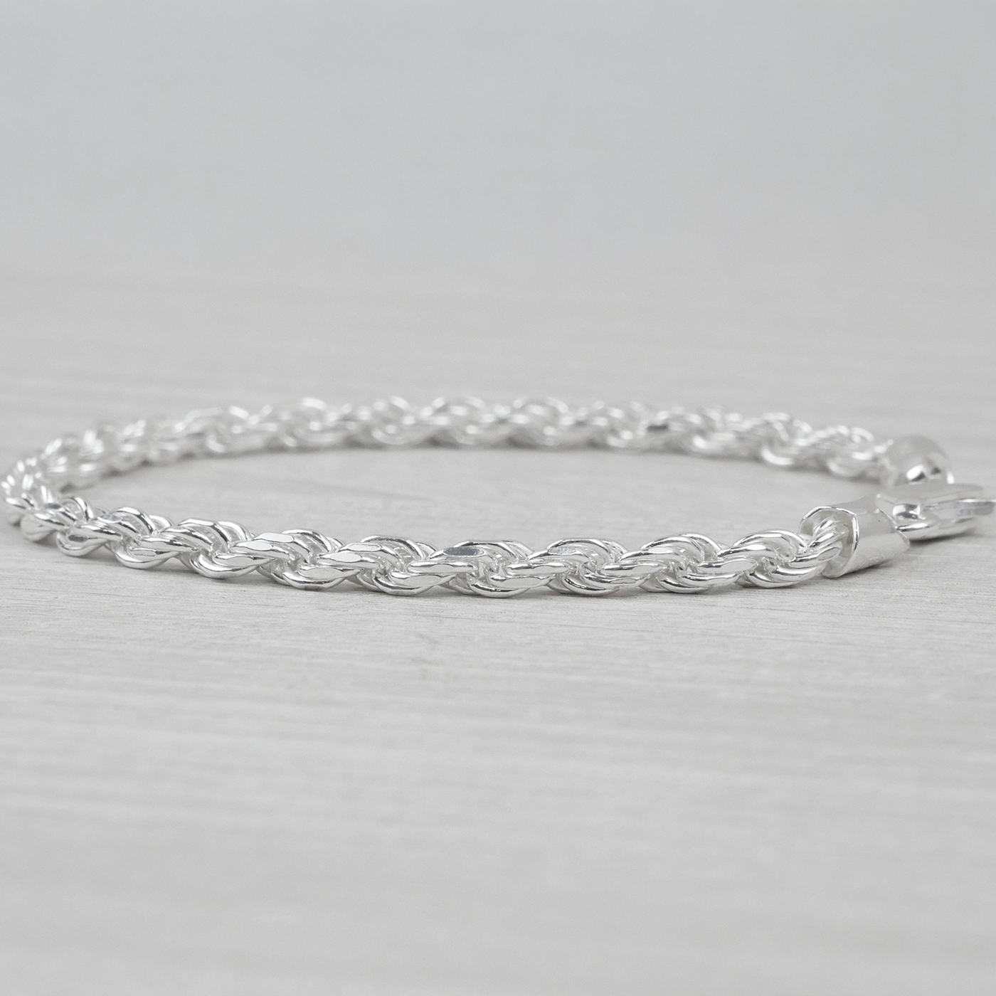 Solid Sterling Silver Rope Bracelet (3.4mm)