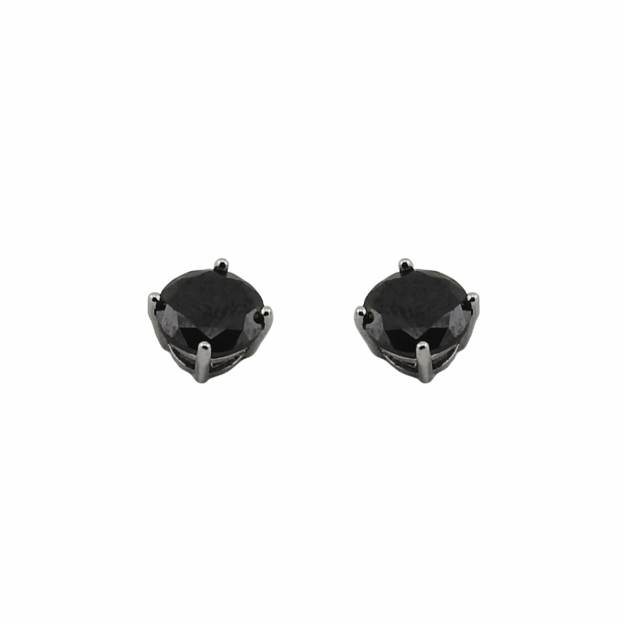 Pair of black stud earrings on a white background