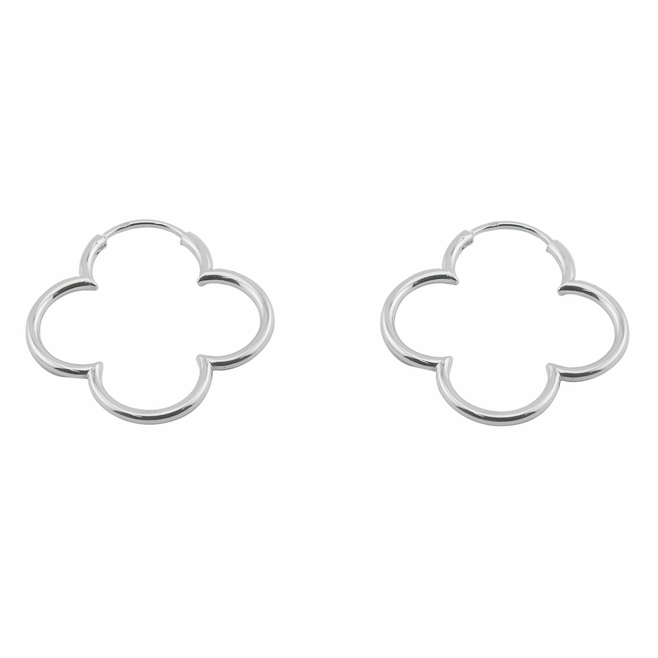 Silver quatrefoil earrings on a white background