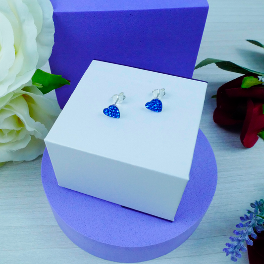 Silver Austrian Crystal "Blue Heart" Star Stud Earrings