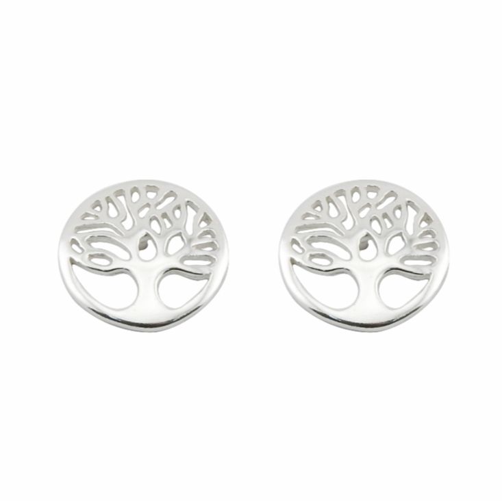 Silver tree of life earrings on a white background