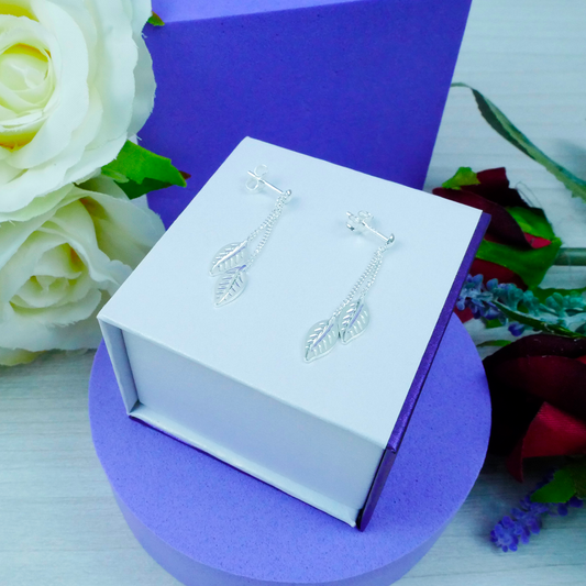 Silver "2 Leaf"Drop Earrings