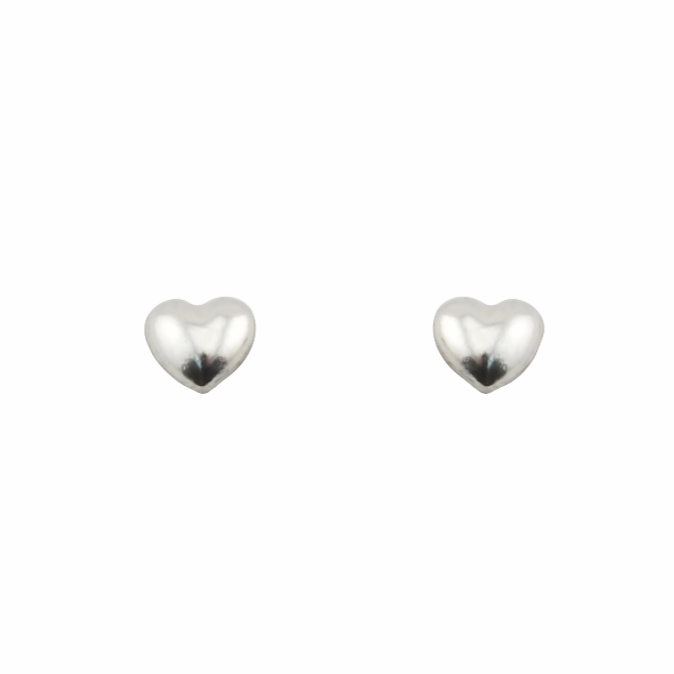 Pair of silver heart-shaped earrings on a white background