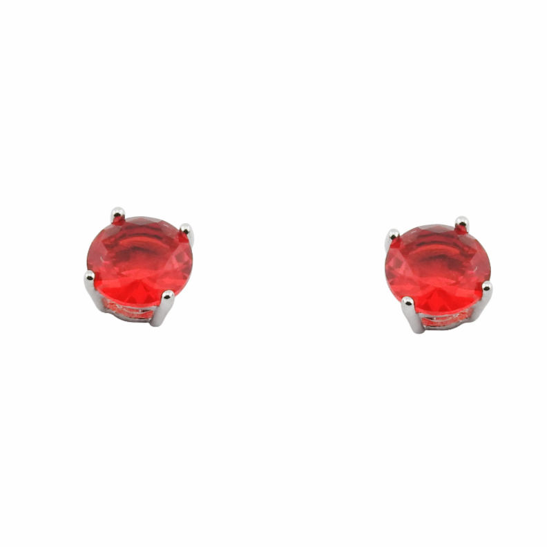 Pair of red gemstone earrings on a white background