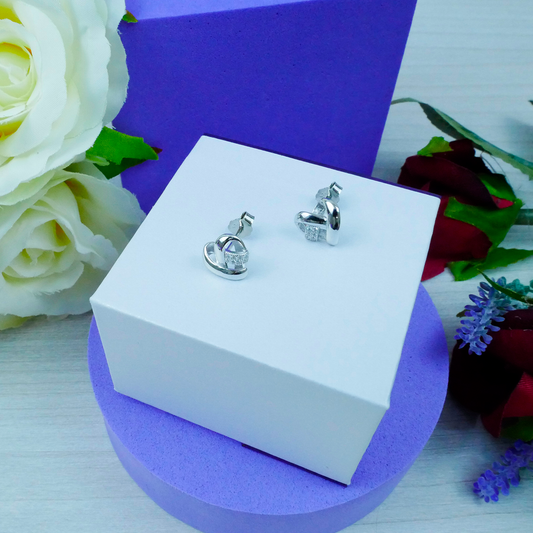 Silver "CZ Woven Heart" Earrings