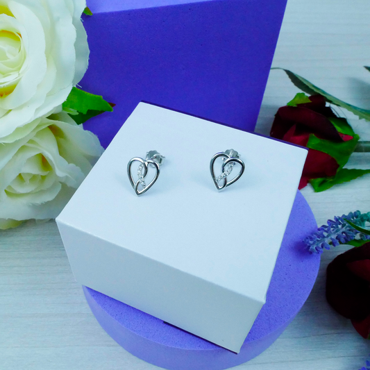 Silver "CZ Weave Heart" Earrings