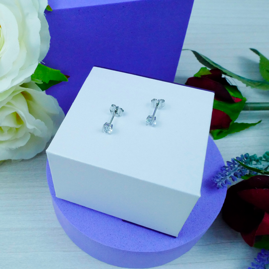 Silver "Round Single CZ" Earrings