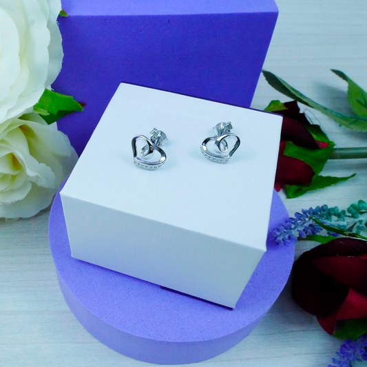 Silver "CZ Loop Heart" Earrings