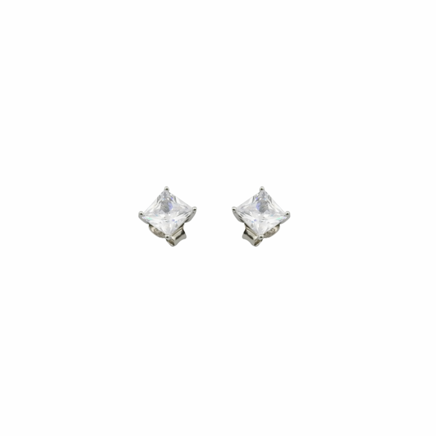 Pair of square-cut stud earrings on a white background