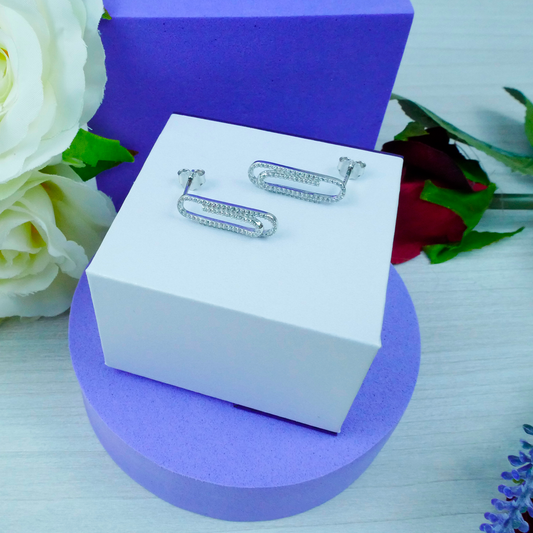 Silver "CZ Paperclip" Earrings