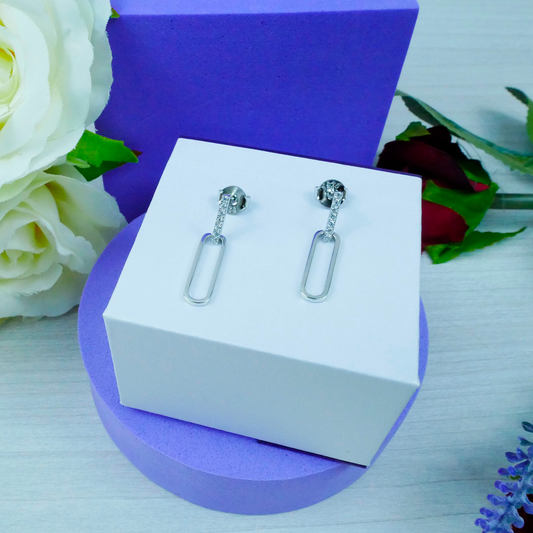 Silver "CZ Loop Drop" Earrings