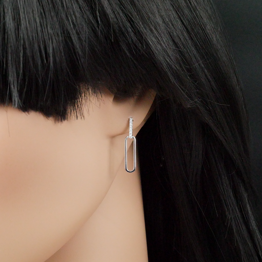 Silver "CZ Loop Drop" Earrings