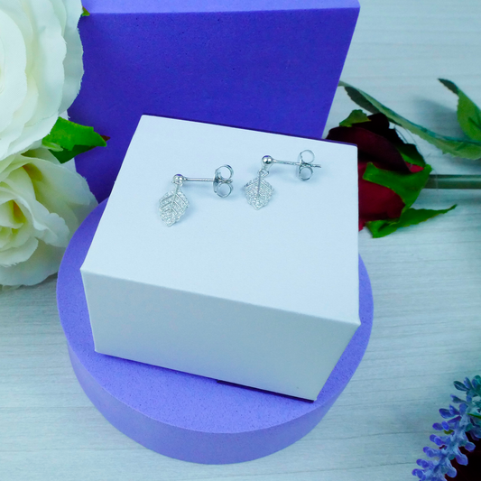 Silver "CZ Leaf Drop" Earrings