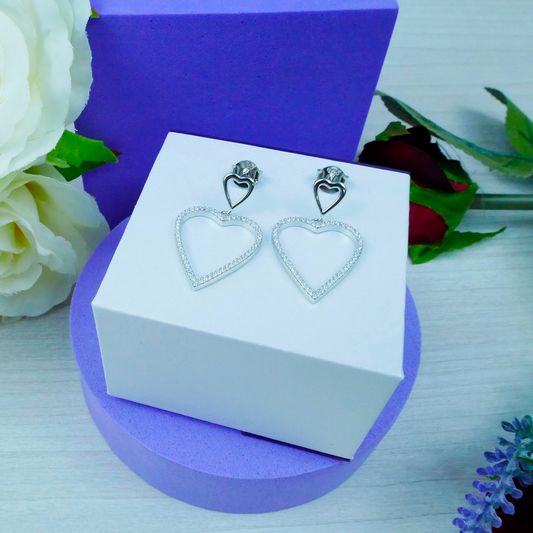 Silver "CZ Heart On Heart" Earrings
