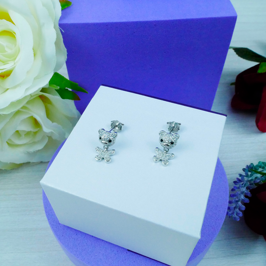 Silver "Teddy Bear" CZ Earrings