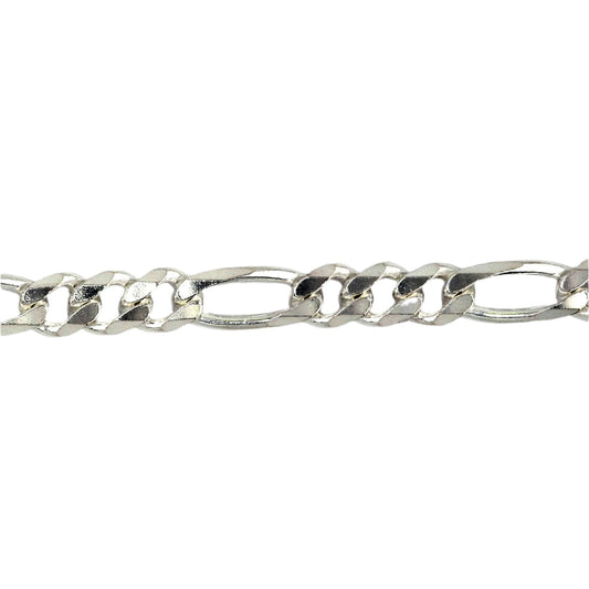 A sterling silver figaro chain necklace with a length of 20 inches.