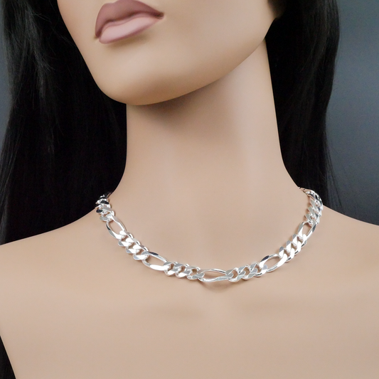 Solid Sterling Silver Figaro Chain (9.8mm)
