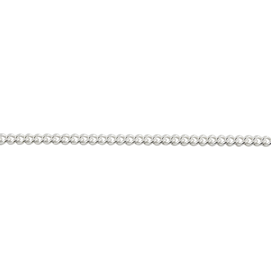 A sterling silver curb chain necklace with a length of 2.1mm, displaying the detailed texture of the curb design.