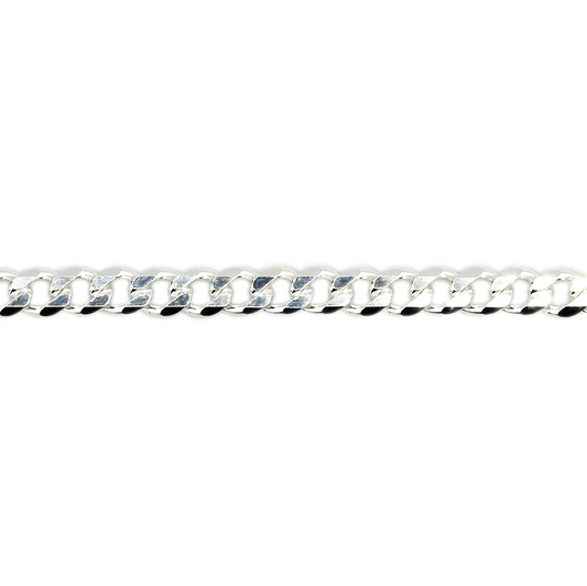 A solid sterling silver curb chain necklace with a 4mm link size, displayed against a white background.
