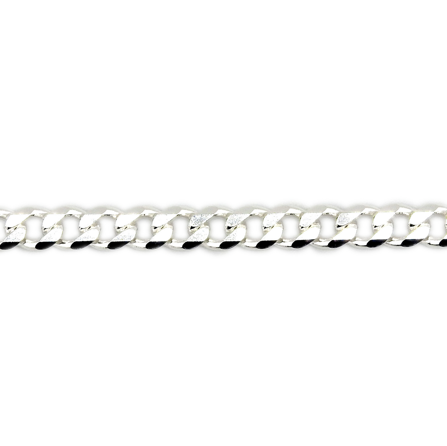 A solid sterling silver curb chain necklace with a 5mm link size, displayed against a white background.