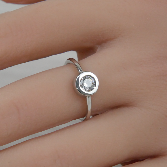 Silver Round White Zirconia Ring
