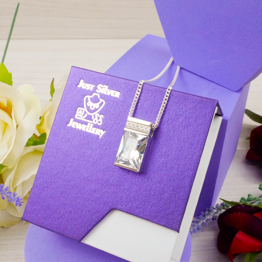 Silver impressive white zircoina pendant & chain