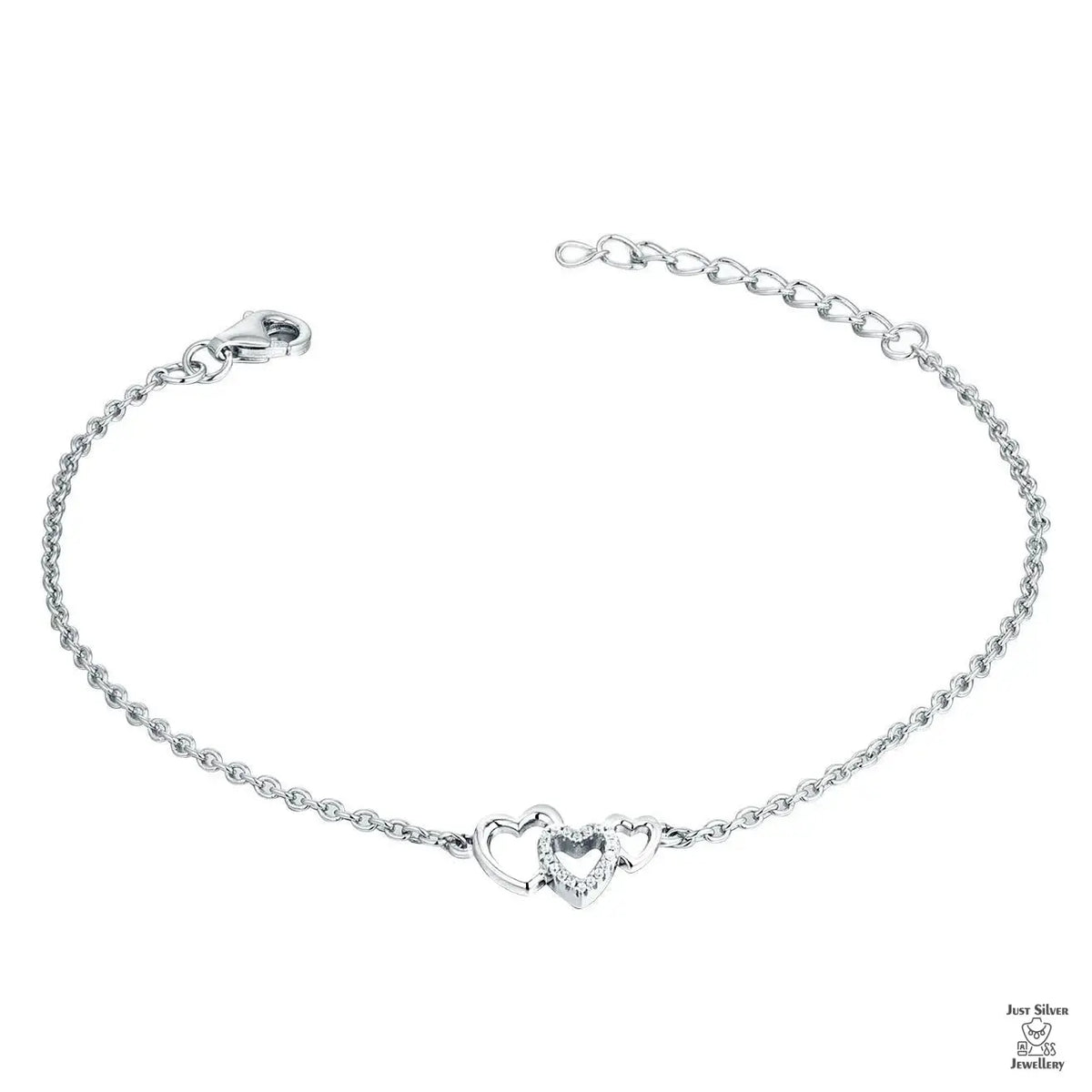 Silver Triple Hearts Natural Zircon Bracelet Just Silver Jewellery