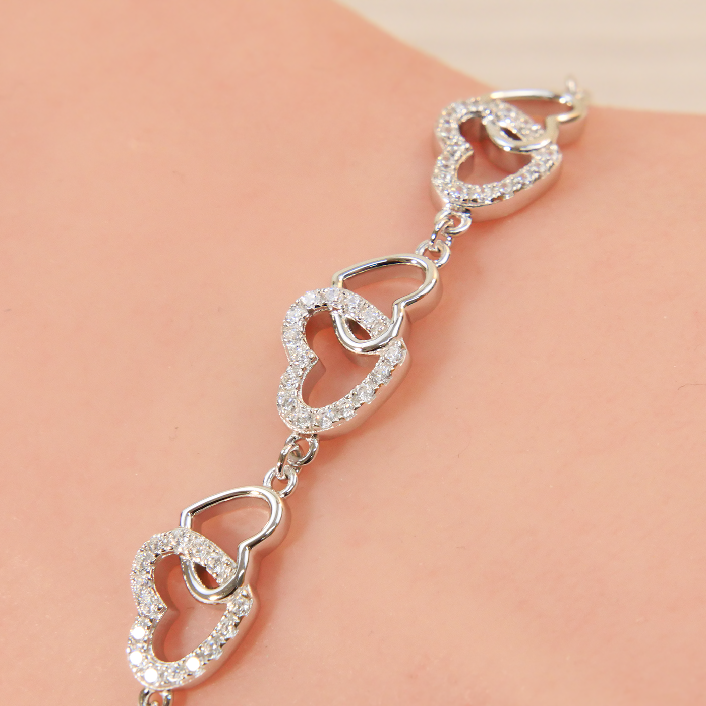 Silver 6 Hearts Cubic Zirconia Bracelet