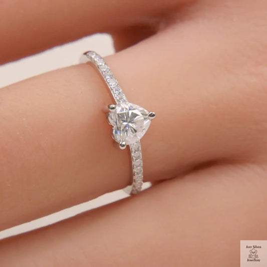 Silver Solitaire Heart Natural Zircon Ring Just Silver Jewellery
