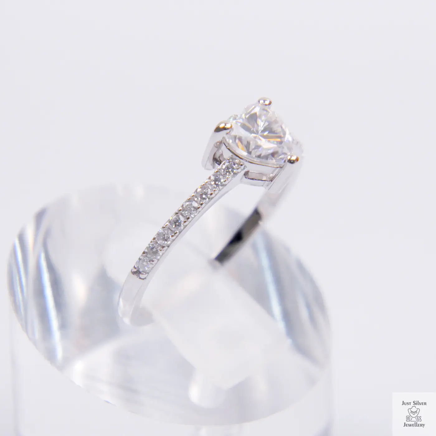 Silver Solitaire Heart Natural Zircon Ring Just Silver Jewellery