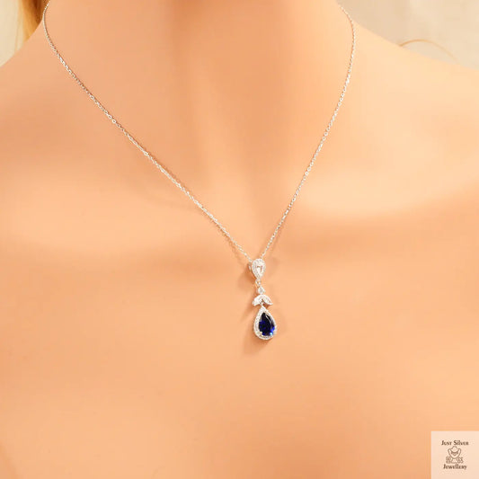 Silver Natural Blue Zircon Necklace Just Silver Jewellery