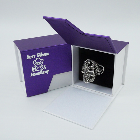Silver "Skull & Feather" Gents Ring