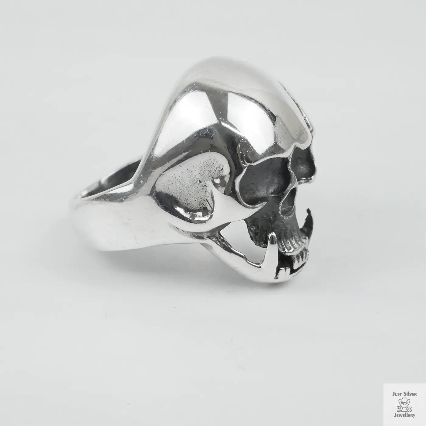 Silver Bold "Tusked Skull" Gents Ring Just Silver Jewellery
