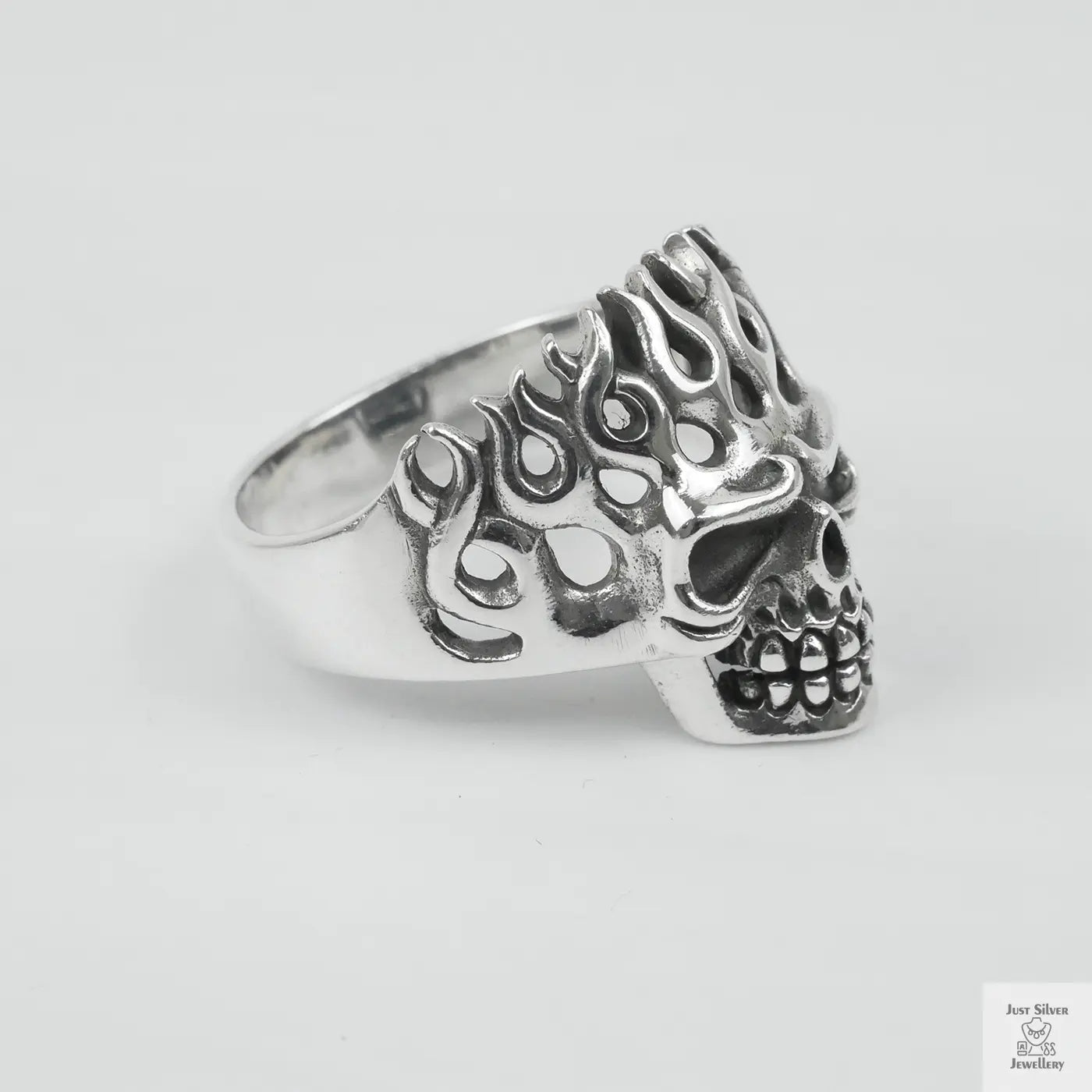 Silver Bold "Flaming Skull" Gents Ring Just Silver Jewellery