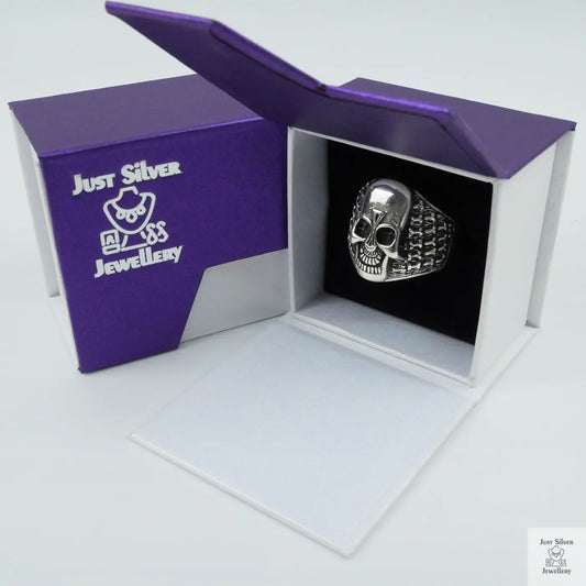 Silver Bold "Aztec Skull" Gents Ring Just Silver Jewellery