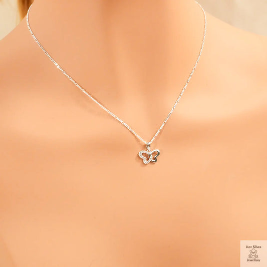 Silver Butterfly Hearts Cubic Zirconia Pendant