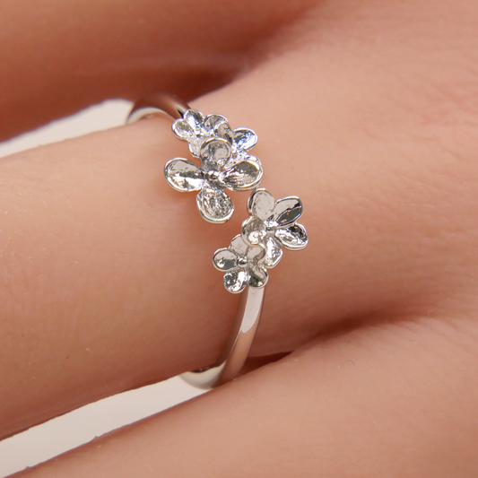 Silver Twin Flower Ring