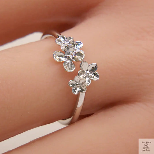 Silver Twin Flower Ring Just Silver Jewellery